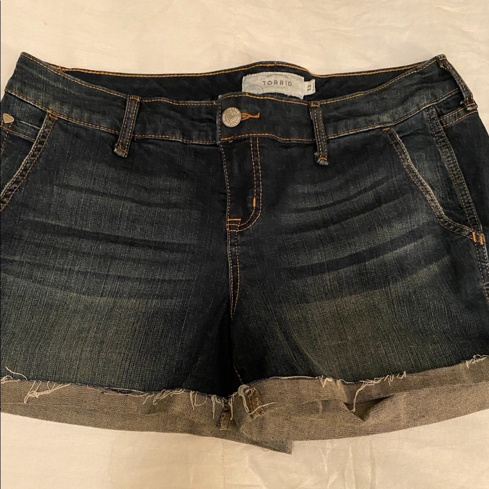 Torrid short shorts - dark wash, rolled hem 12